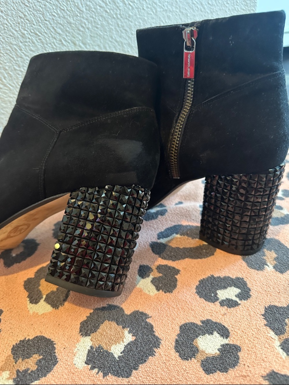 Michael Kors studded statement heel suede ankle boots black